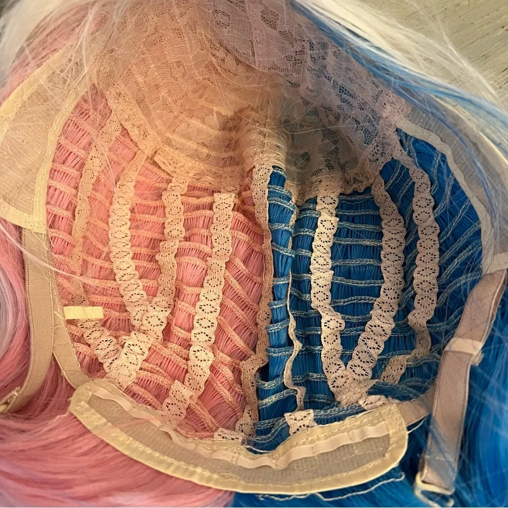 Blonde Pink‎ & Blue Wig Adult One Size Good Condition
